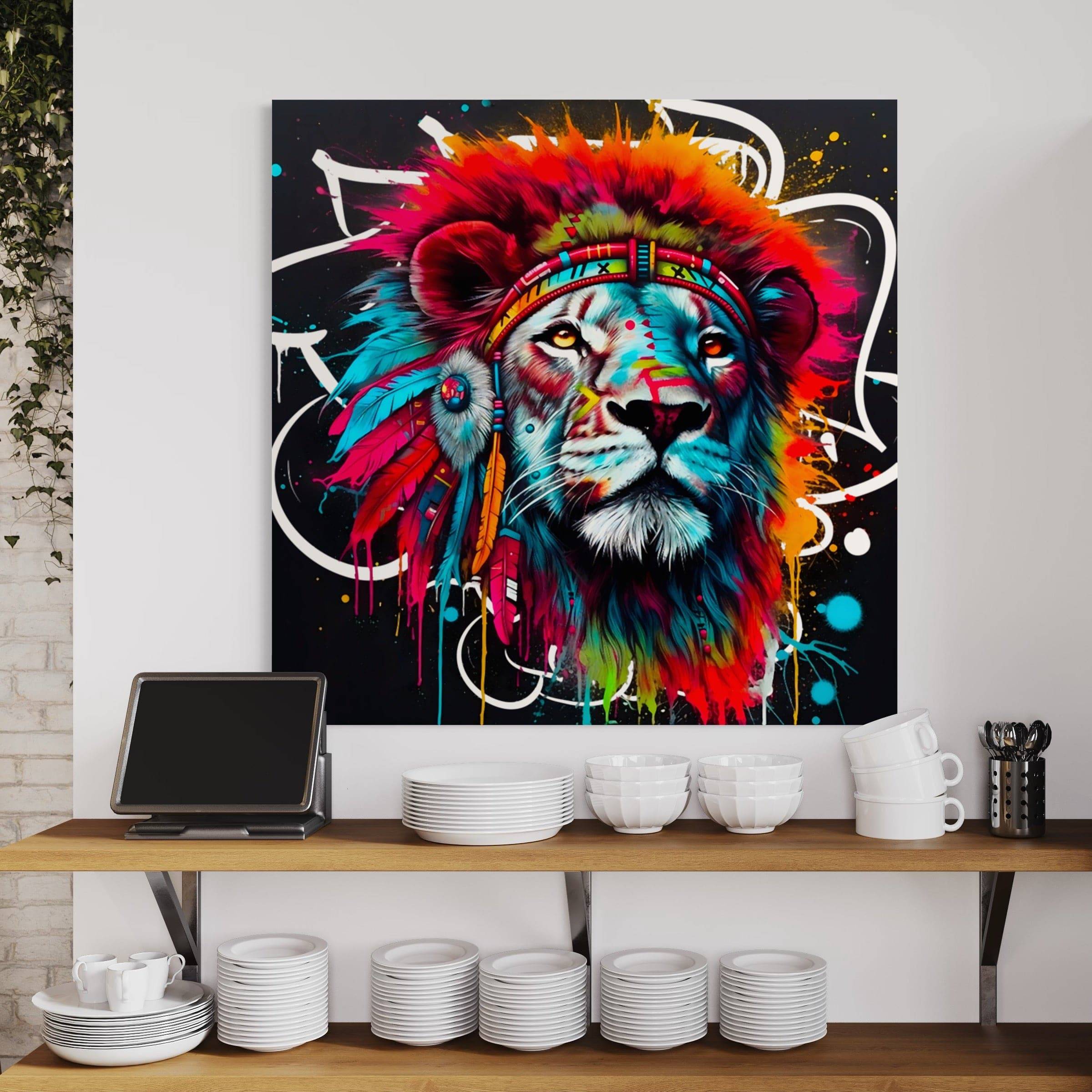 Tableau Lion - Pop Art aux Plumes - Colorées - Moderne & Deco - Fabulartz.fr