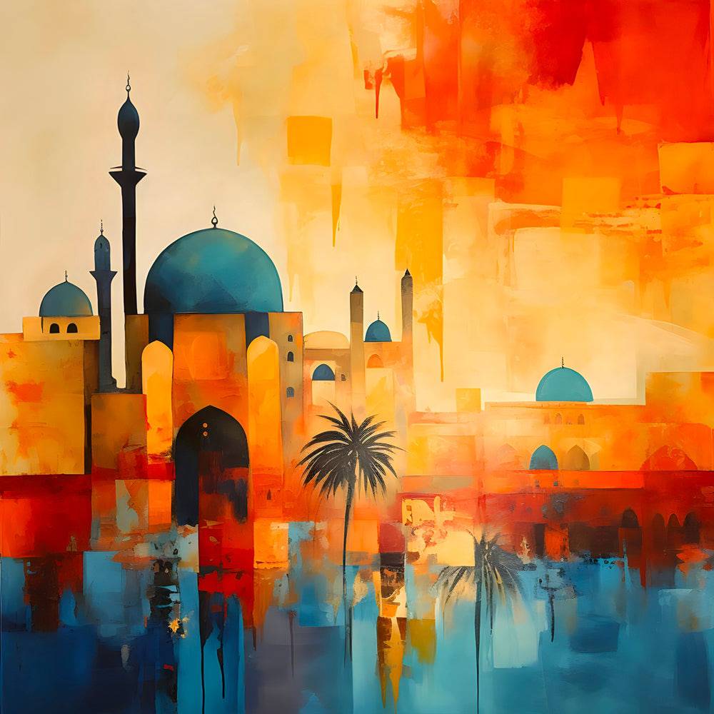 Tableau Miroir d'Orient: Fusion Aquatique des Couleurs du Désert - Fabulartz.fr