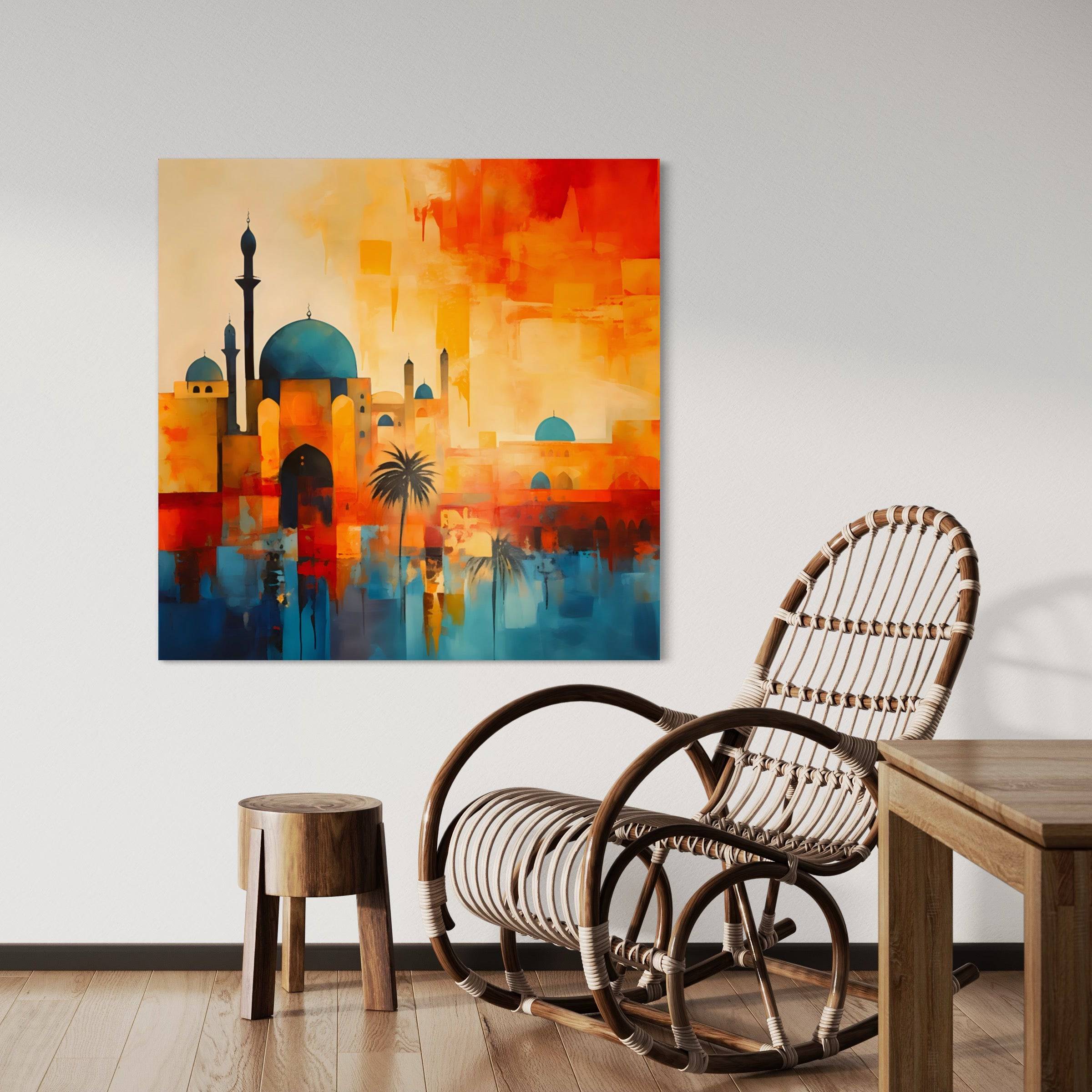 Tableau Miroir d'Orient: Fusion Aquatique des Couleurs du Désert - Fabulartz.fr