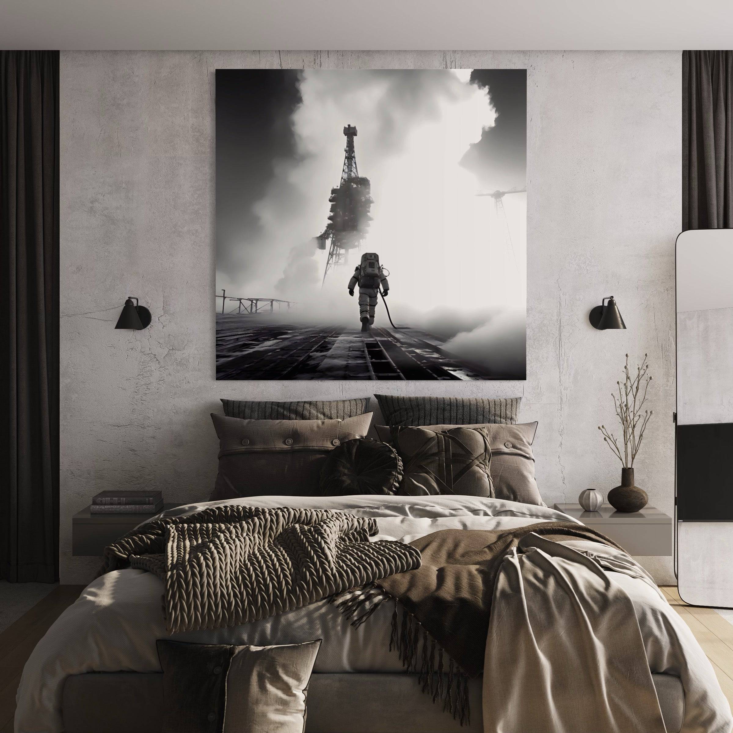 Tableau Noir et Blanc - Astronaute sur le Quai - Fabulartz.fr