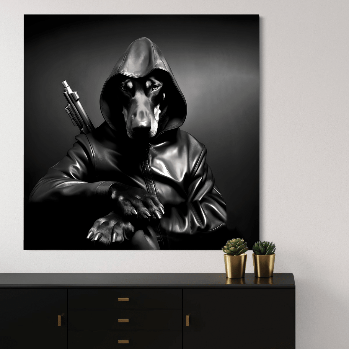 Tableau Noir et Blanc - Dobermann - Déco - Moderne - Fabulartz.fr