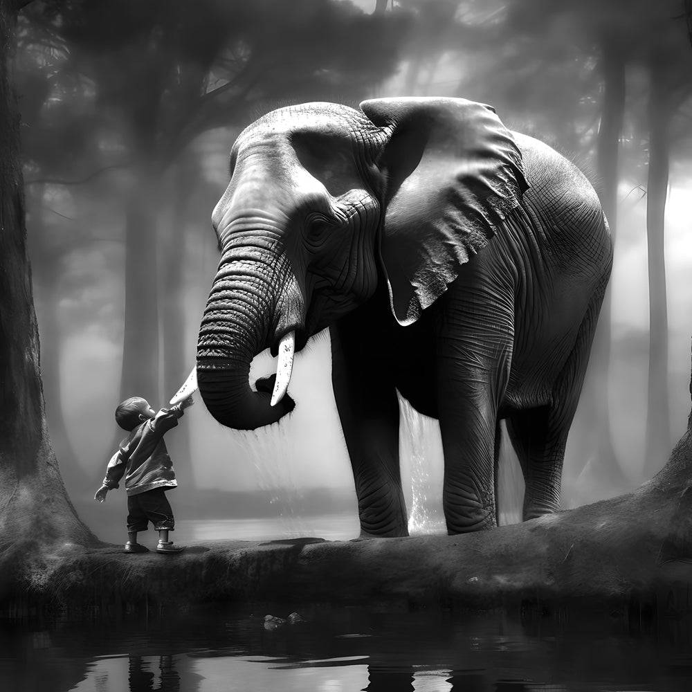 Tableau Noir et Blanc - Elephant - Deco - Moderne - Fabulartz.fr