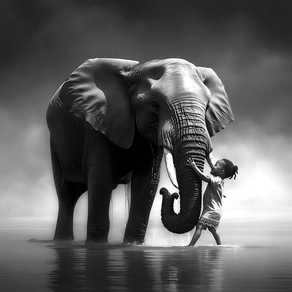 Tableau Noir et Blanc - Elephant - Deco - Mural - Fabulartz.fr