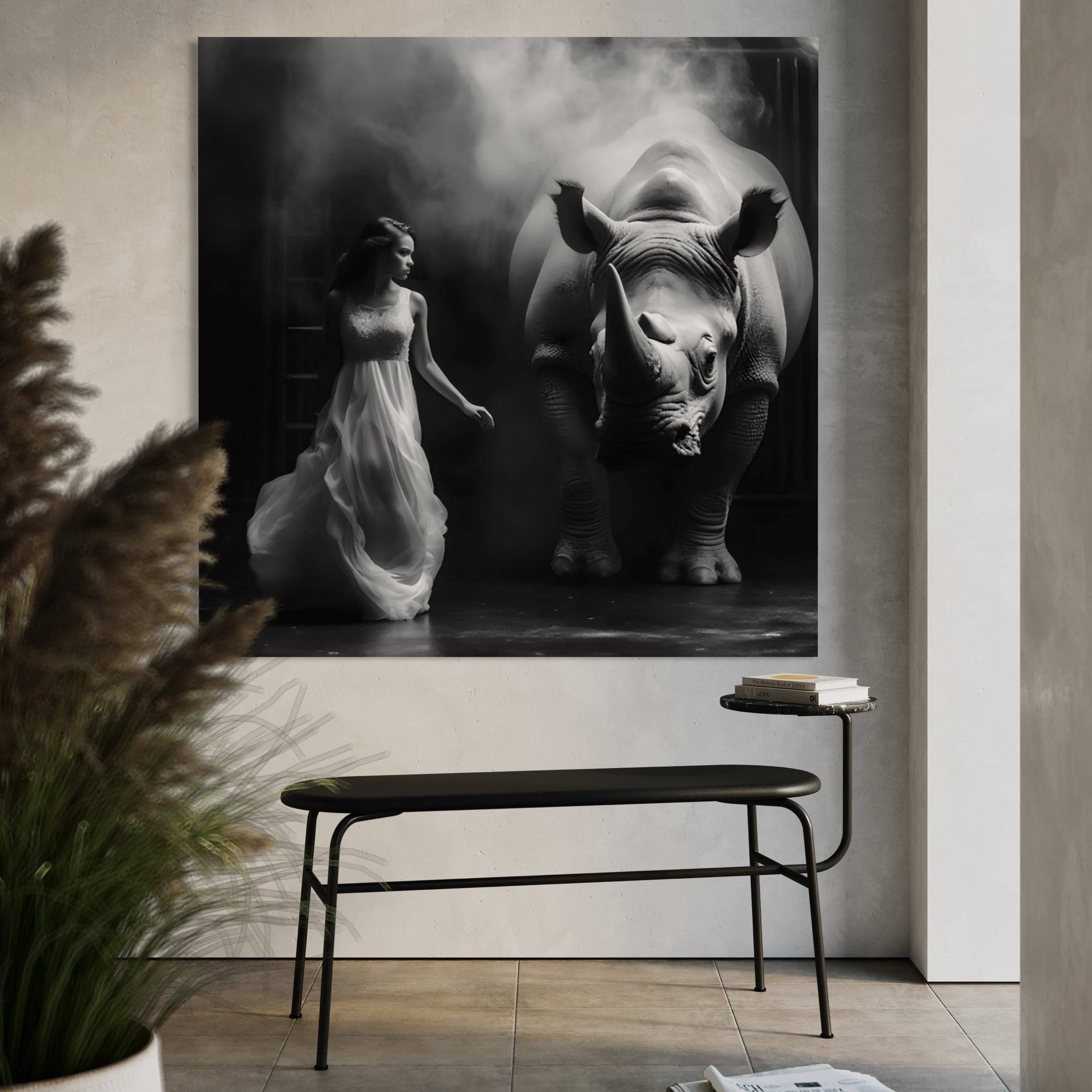 Tableau Noir et Blanc - La Femme et le Rhinocéros - Deco - Fabulartz.fr