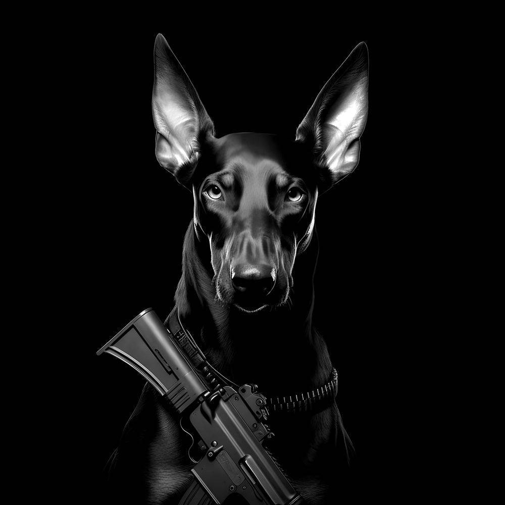 Tableau Noir et Blanc - Le Gardien - Dobermann - Fabulartz.fr 