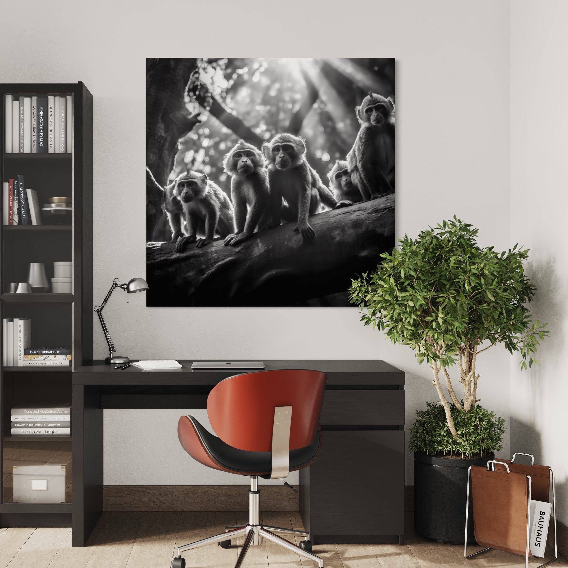 Tableau Noir et Blanc - Les Singes - Art Déco - Mural - Fabulartz.fr