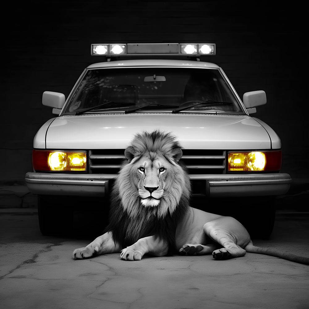 Tableau Noir et Blanc - Lion au Repos - Décoration Moderne