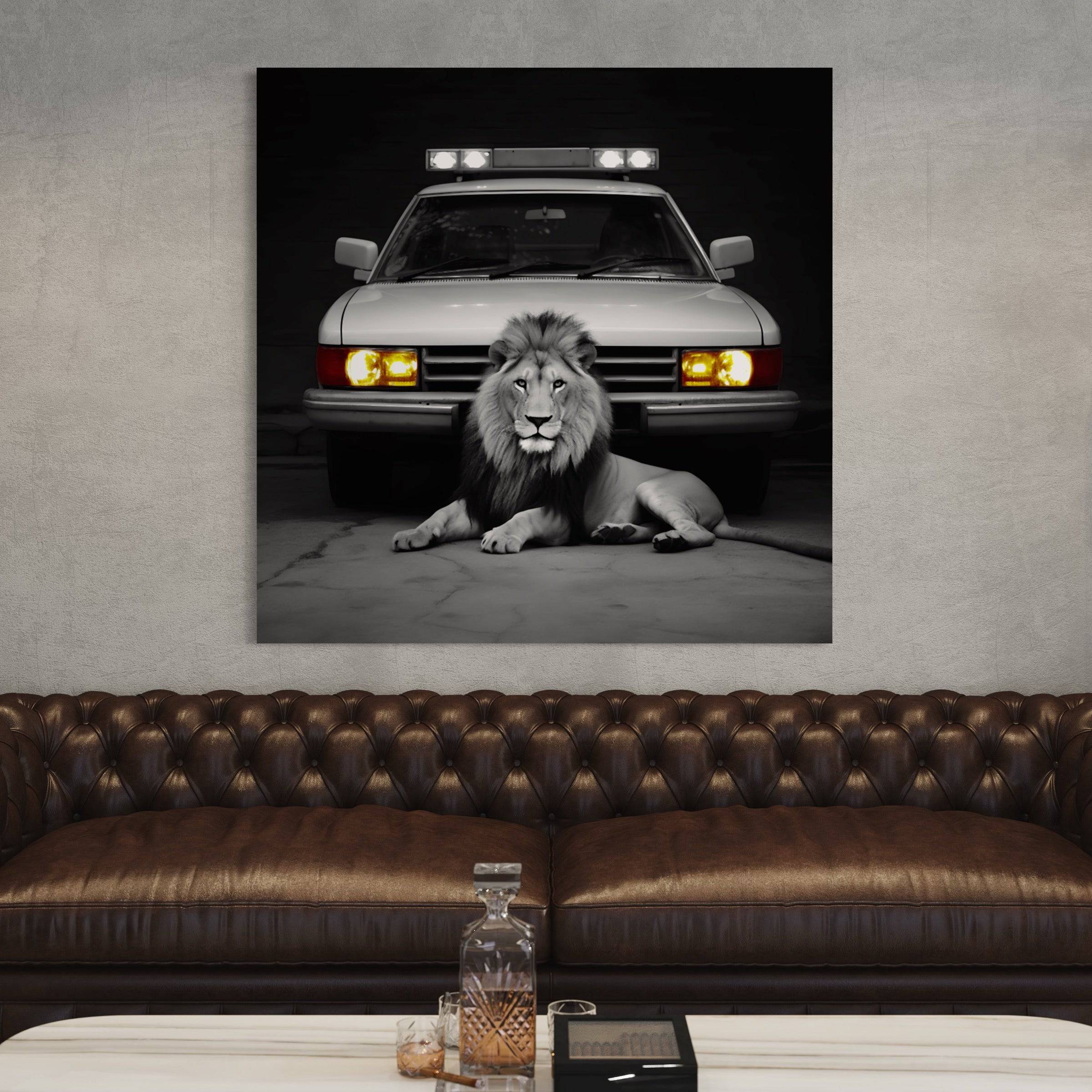 Tableau Noir et Blanc - Lion au Repos - Décoration Moderne
