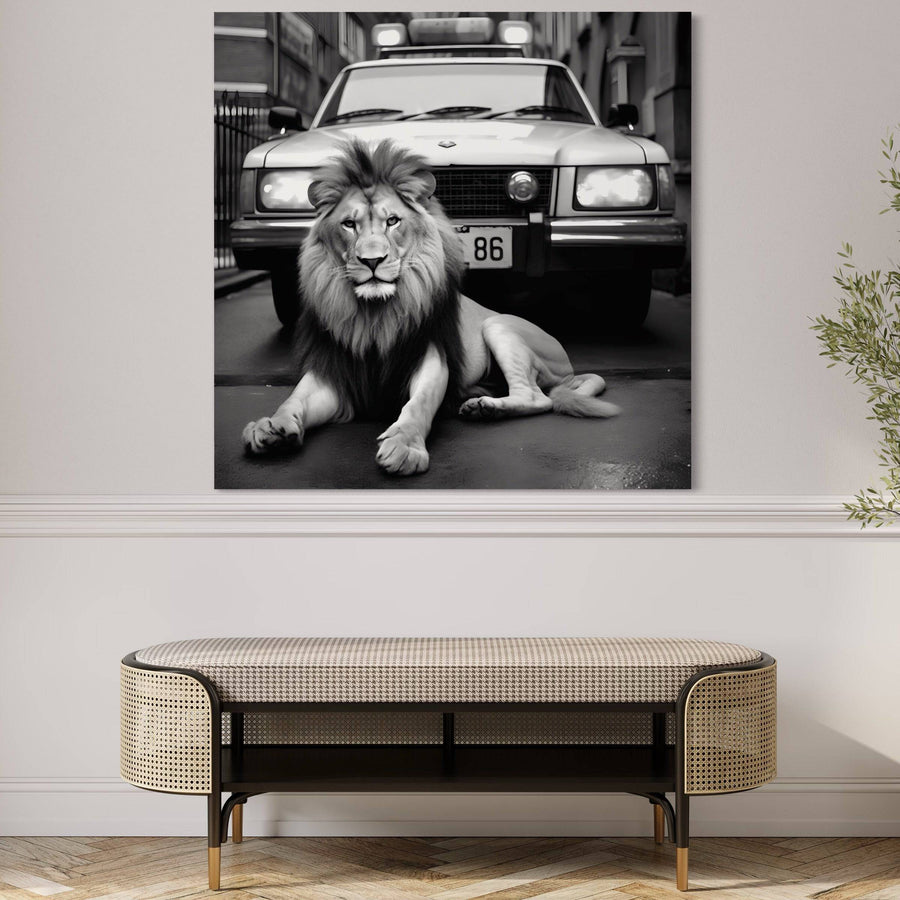 Black and white painting - Lion Serein - Cadre Déco Moderne