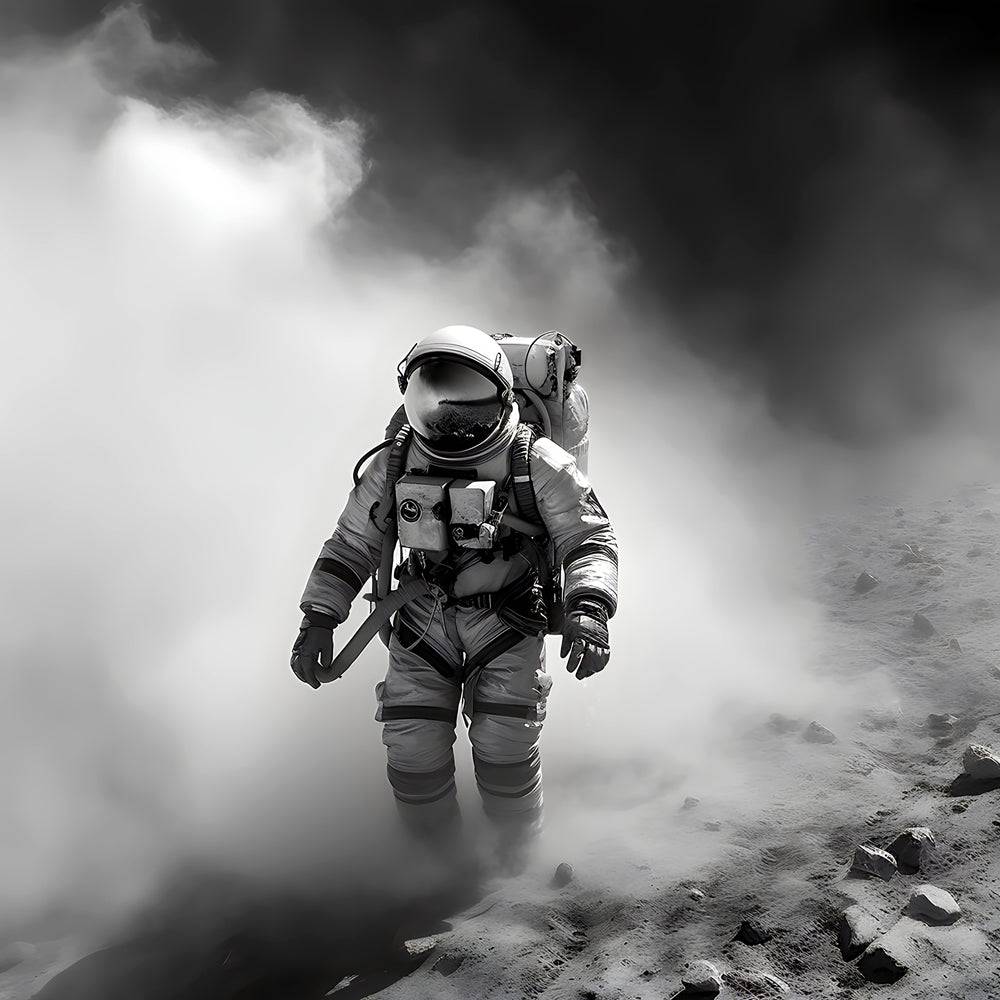 Tableau Noir et Blanc -  Moderne - Astronaute sur la Lune - Fabulartz.fr 