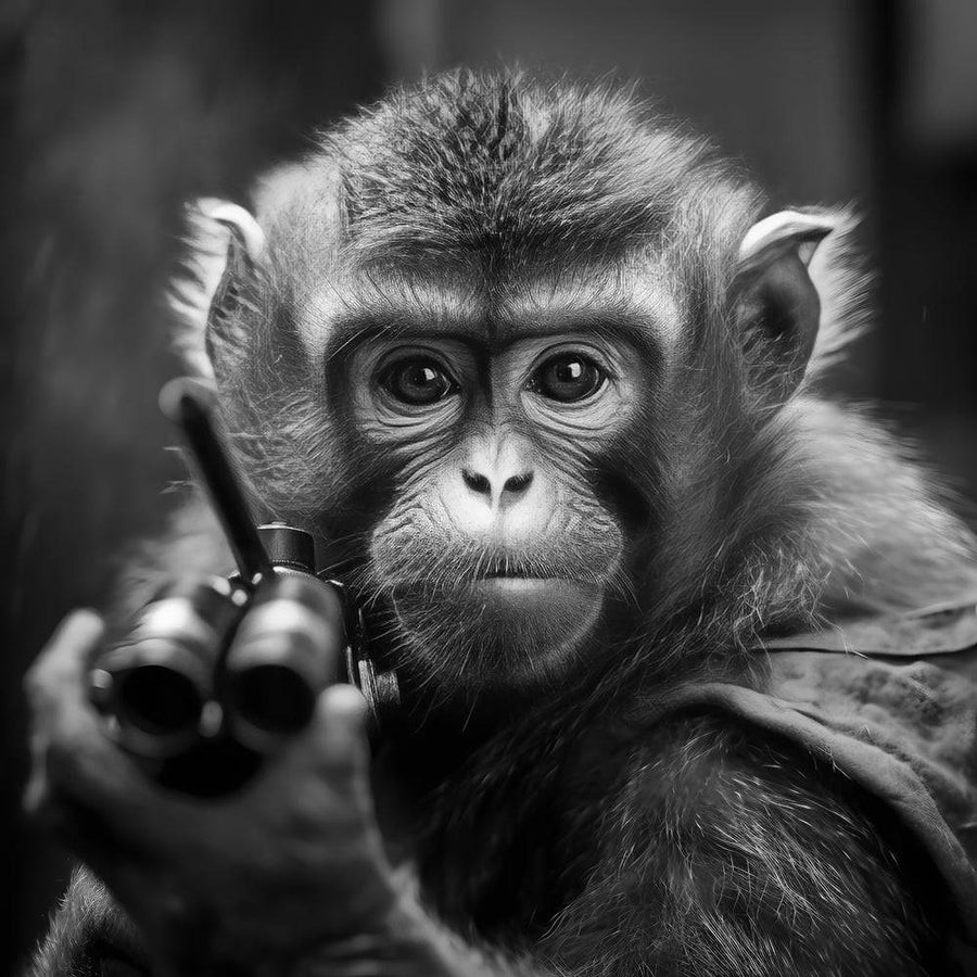 Black and white chalkboard Baby Monkey - Captivating decorative frame
