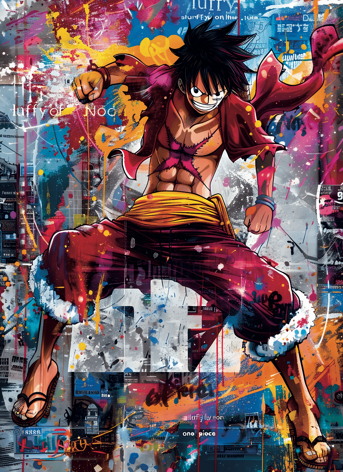 Tableau One Piece - Luffy en Action Coloré – Décoration Murale Artistique - Fabulartz.fr
