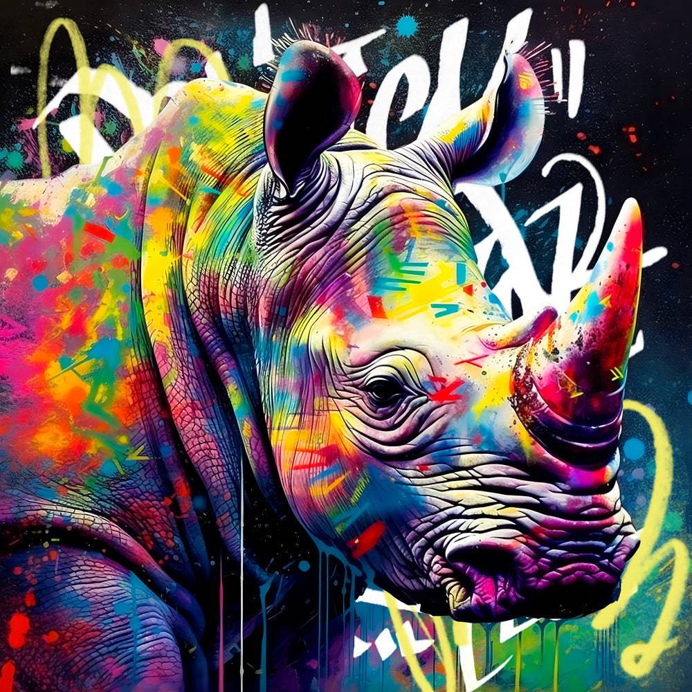 Tableau Rhinocéros Coloré Pop Art - Cadre déco - Moderne - Fabulartz.fr 