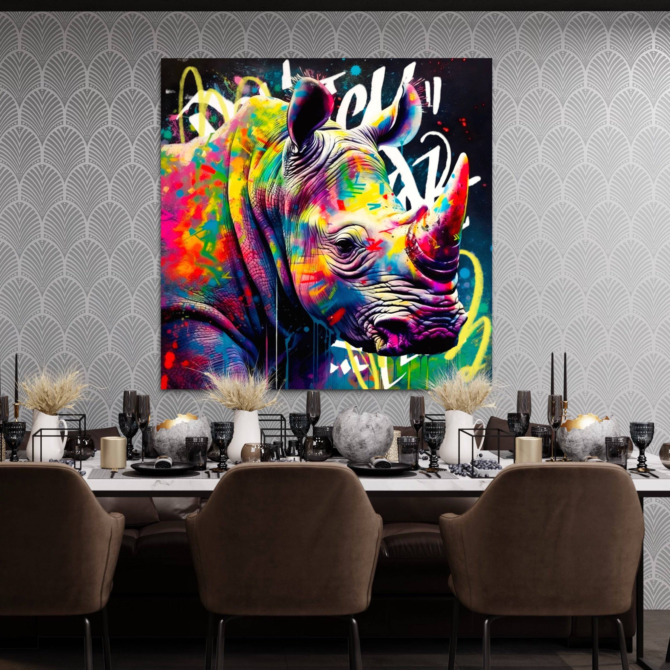 Tableau Rhinocéros Coloré Pop Art - Cadre déco - Moderne - Fabulartz.fr