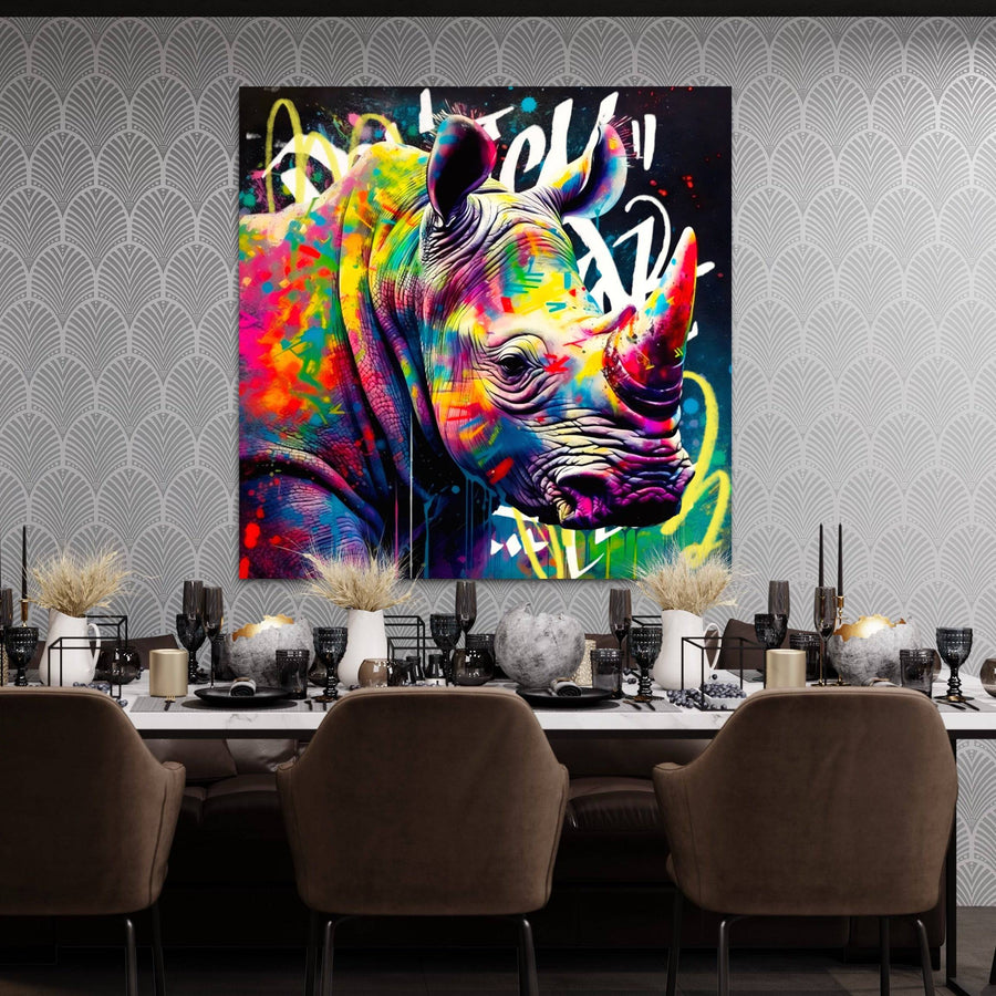 Tableau Rhinocéros Coloré Pop Art - Cadre déco Moderne