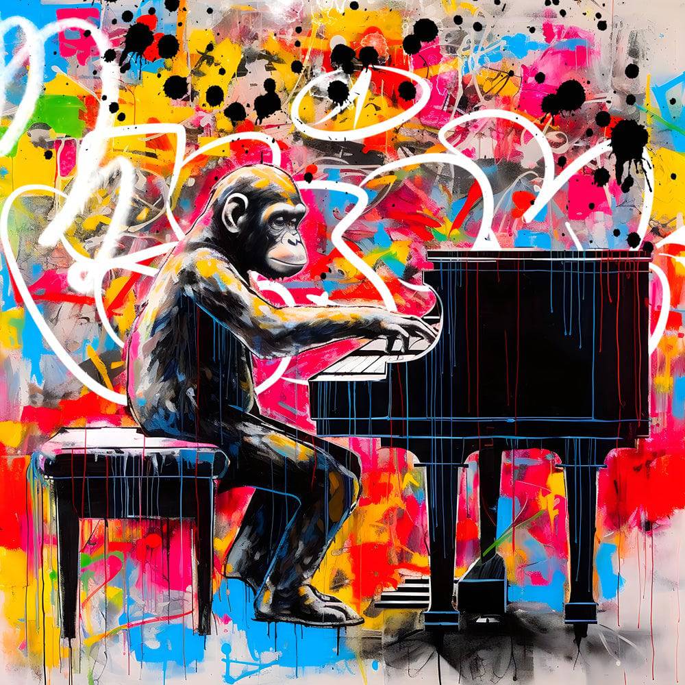 Tableau Singe au Piano - Pop Art - Toile déco - Moderne - Design - Fabulartz.fr