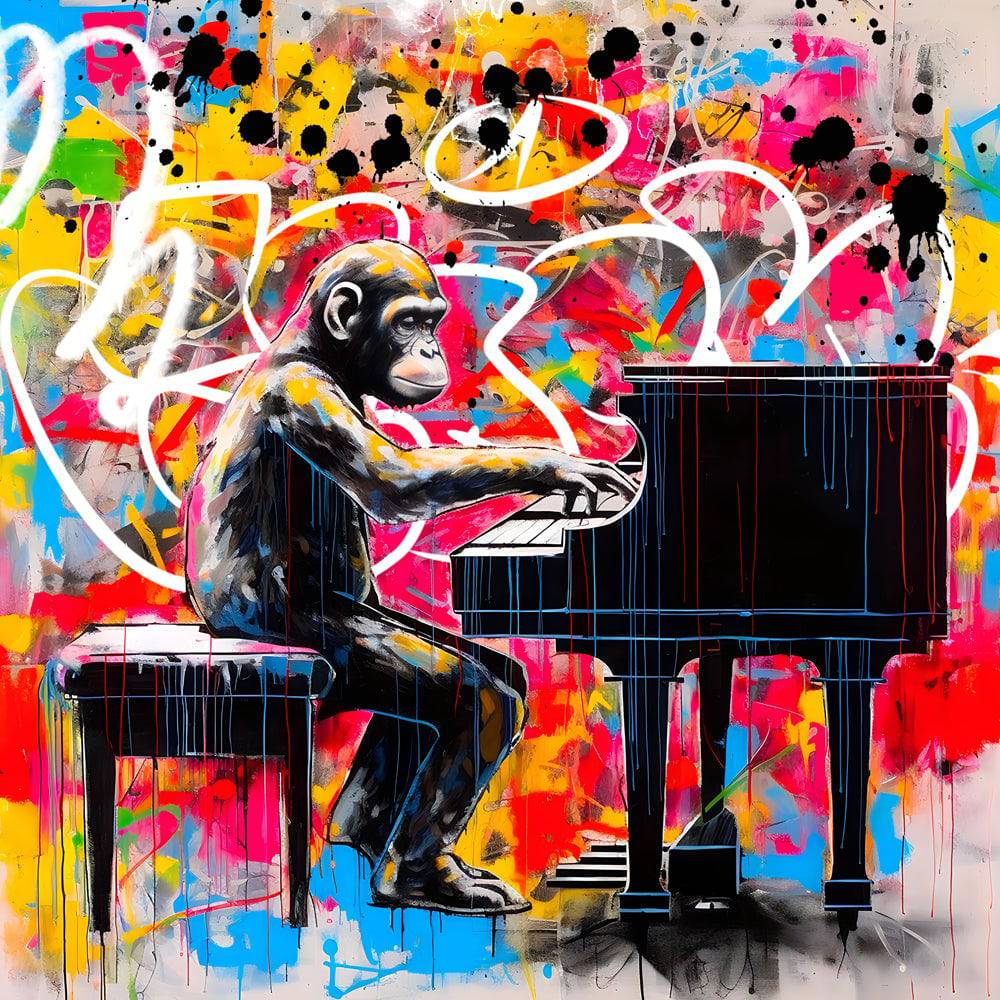 Tableau Singe au Piano - Pop Art - Toile déco - Moderne - Design - Fabulartz.fr 