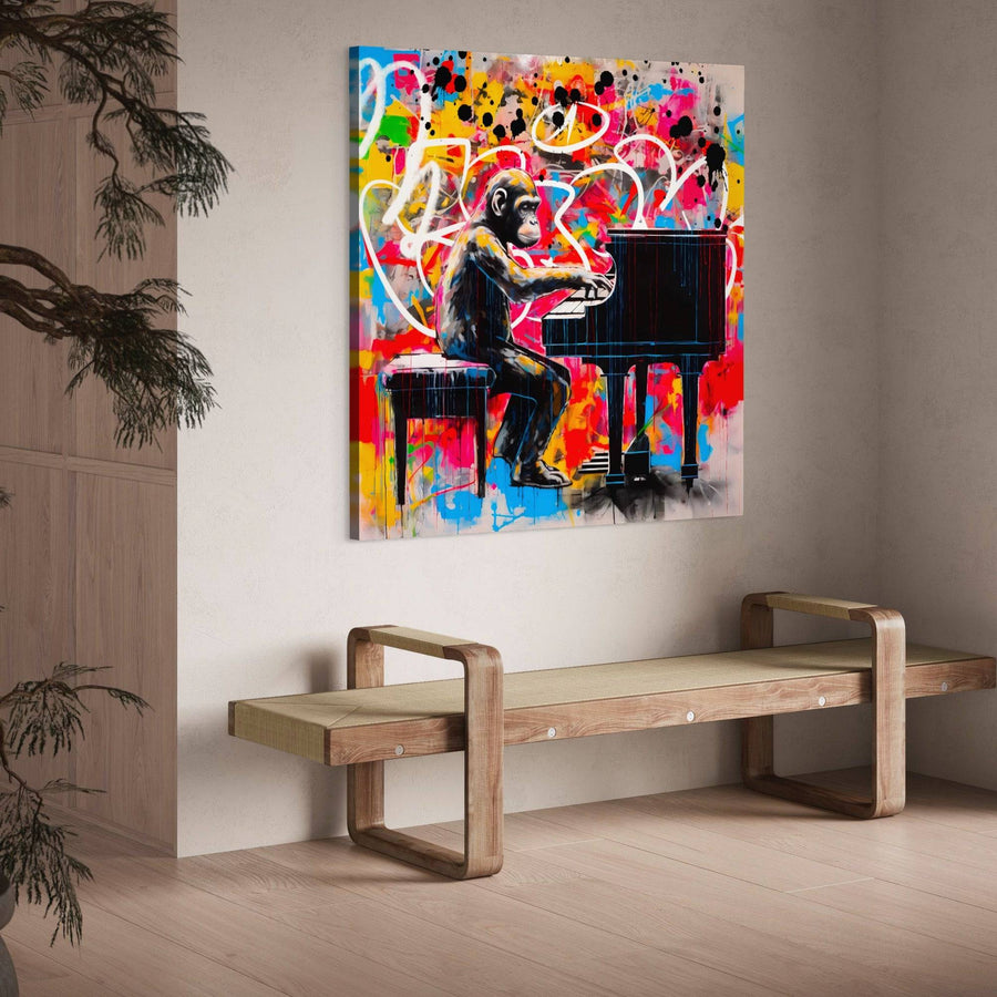Pittura di scimmia con pianoforte Pop Art - Design Déco Moderne