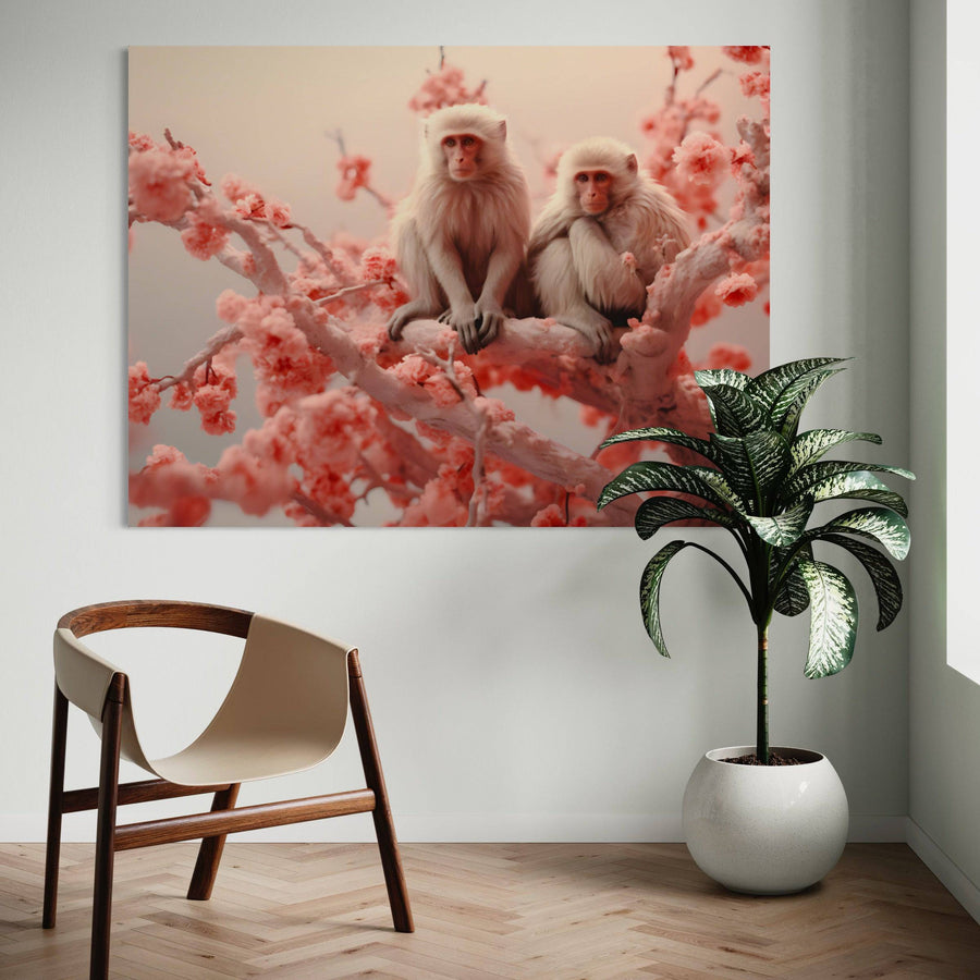Immagine scimmie in un albero di ciliegio - decorazione murale Zen
