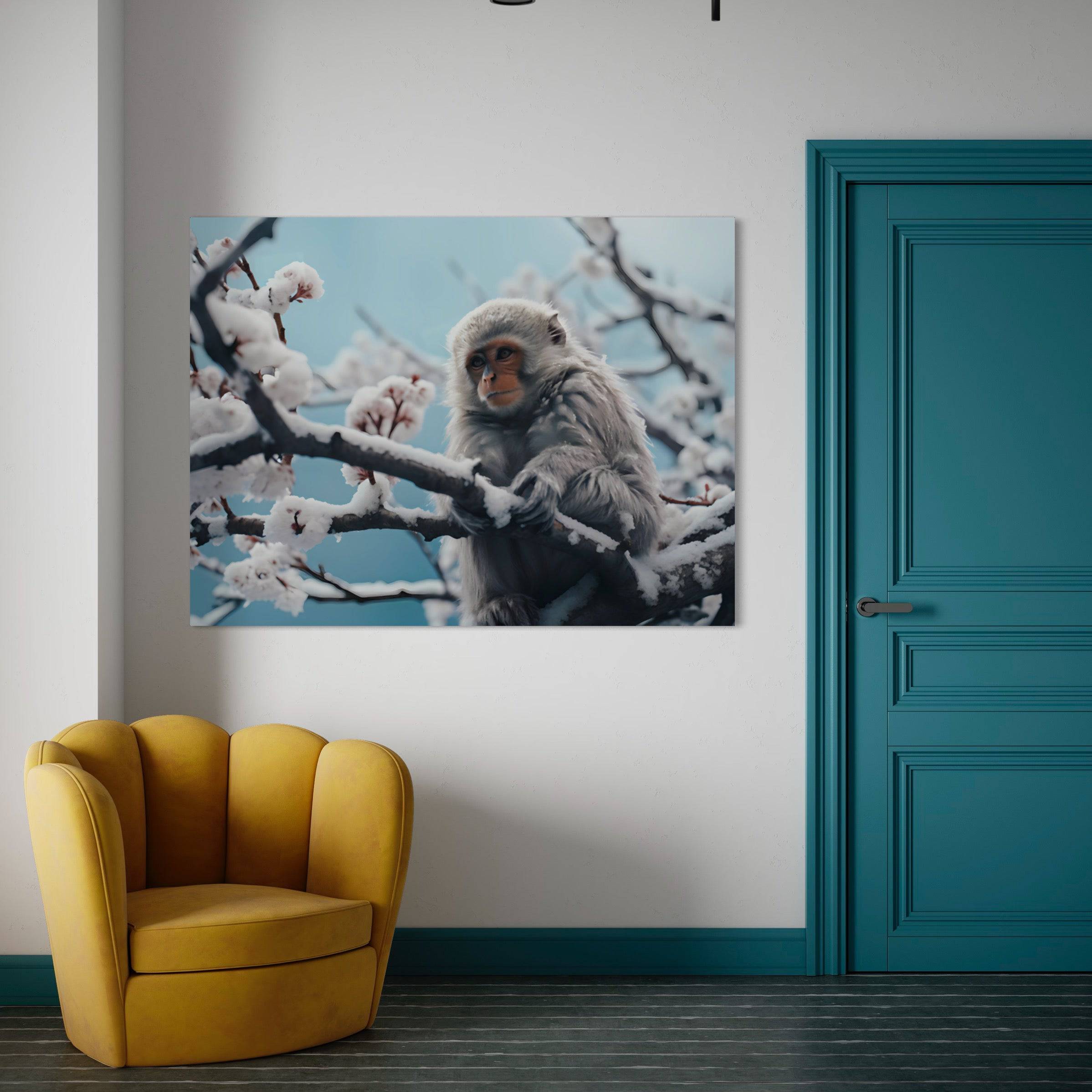 Tableau Singe - Déco Murale - Élégance Hivernale - Fabulartz.fr