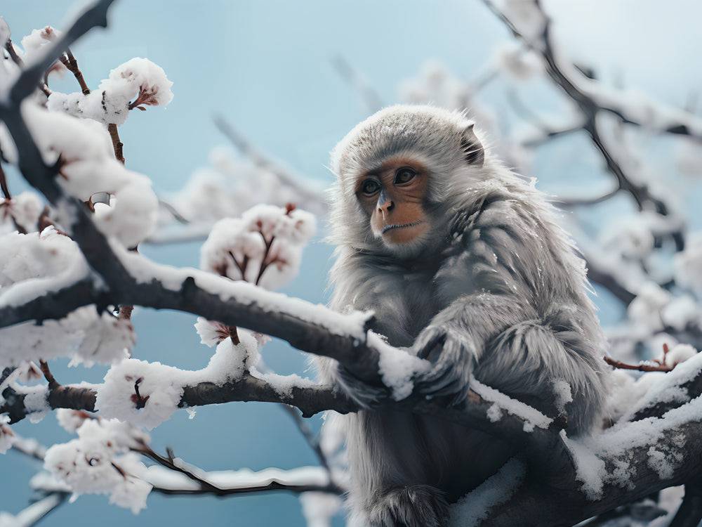 Tableau Singe - Déco Murale - Élégance Hivernale - Fabulartz.fr 