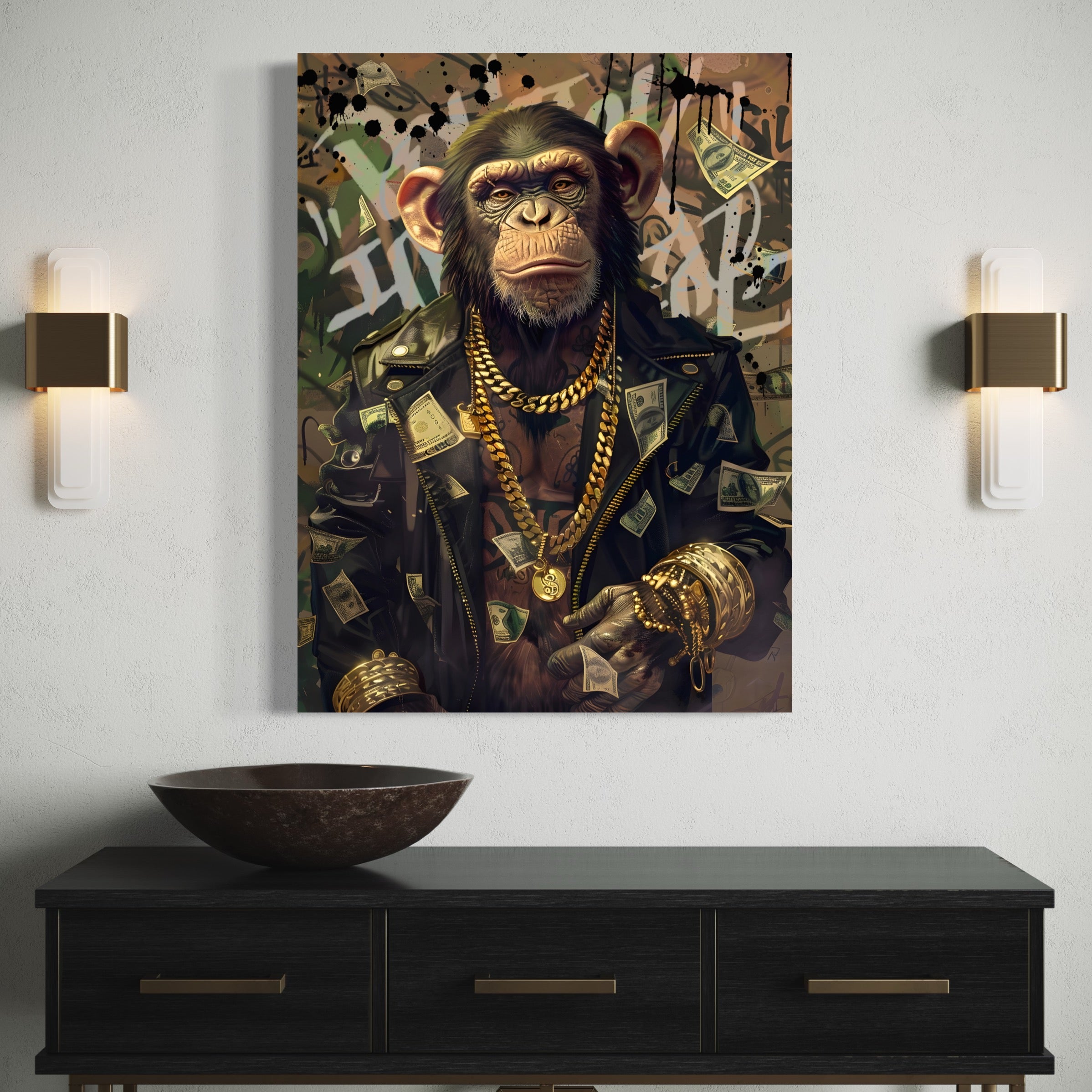 Tableau Singe Gangster – Art Mural Luxueux pour un Intérieur Moderne - Fabulartz.fr