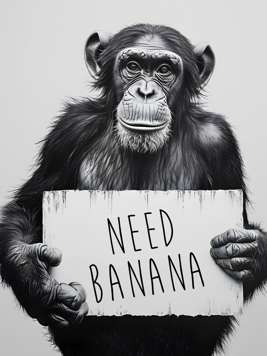 Painting Monkey Need Banana - Monochrome wall decor