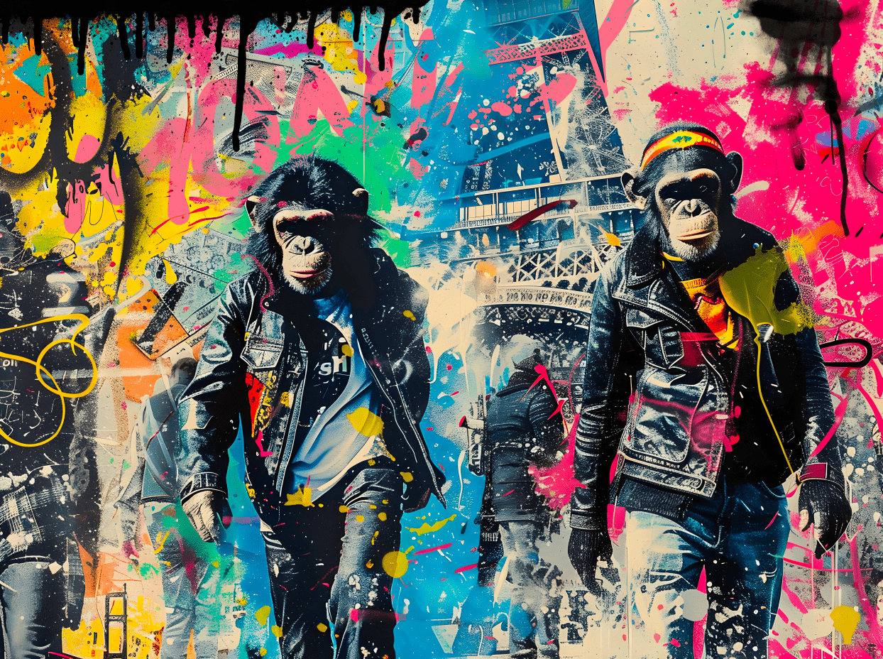 Tableau Singes Chic Parisien – Œuvre d'Art Murale Colorée et Tendance - Fabulartz.fr