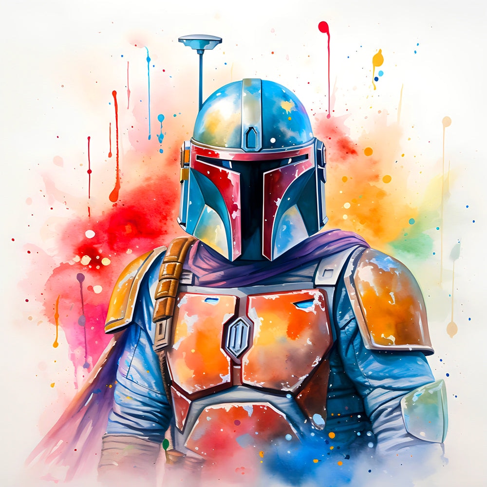 Tableau Star Wars - Boba Fett Aquarelle - Décoration Murale Colorée - Fabulartz.fr