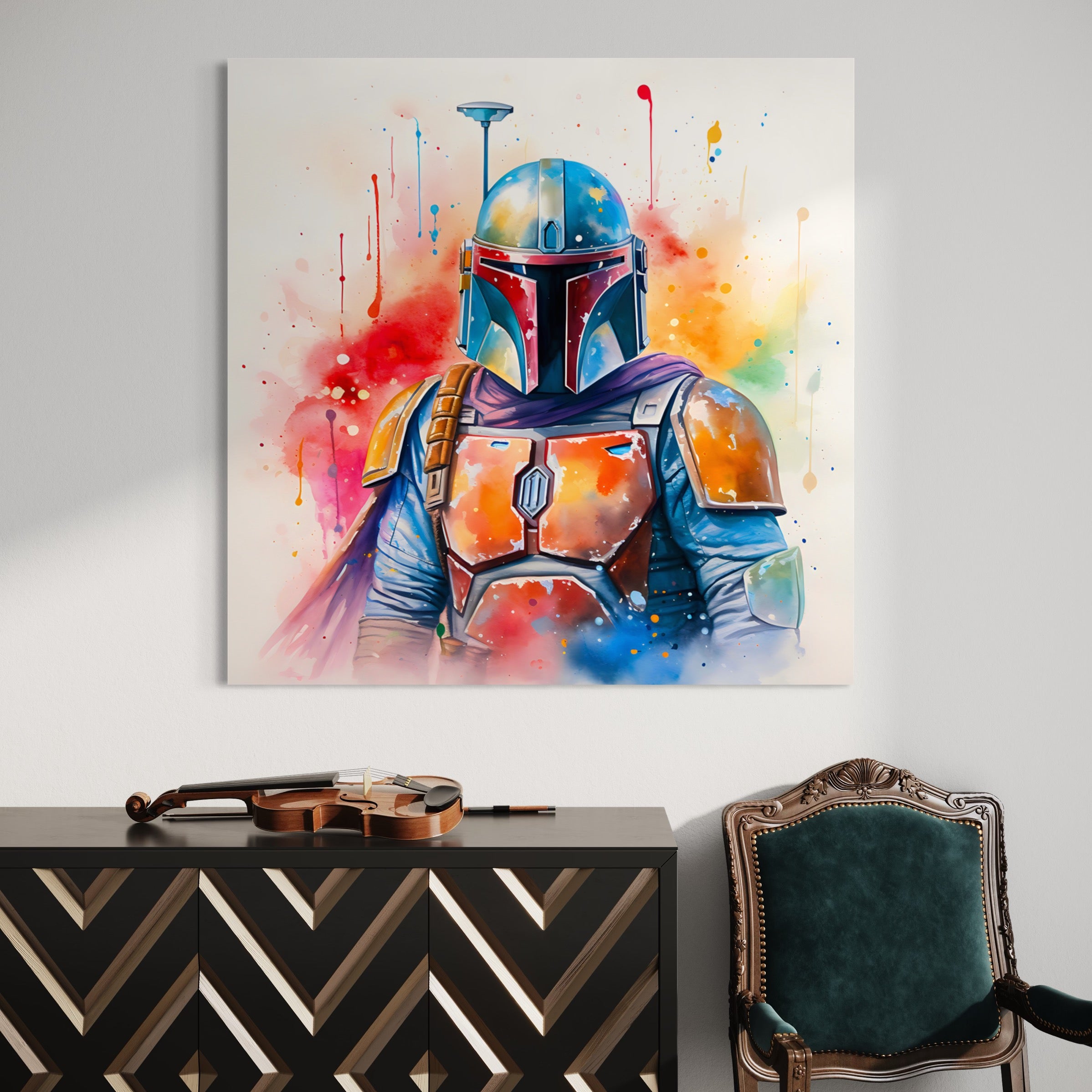 Tableau Star Wars - Boba Fett Aquarelle - Décoration Murale Colorée - Fabulartz.fr