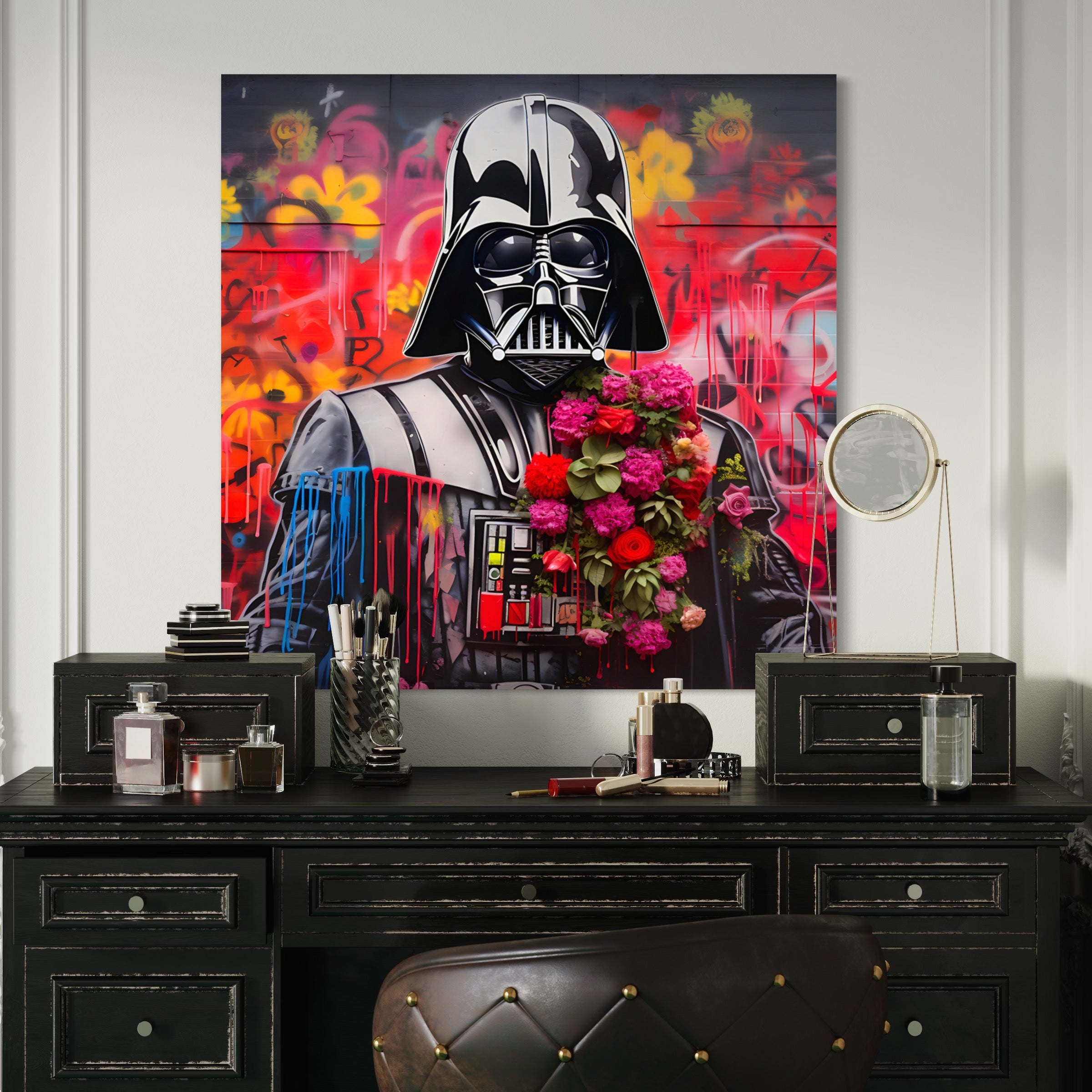Tableau Star Wars - Dark Vador Floral - Décoration Murale Design et Colorée - Fabulartz.fr