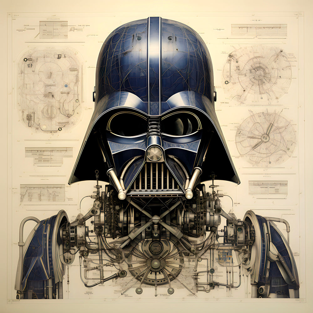 Tableau Star Wars - Plan Casque Dark Vador - Décoration Murale Technique - Fabulartz.fr