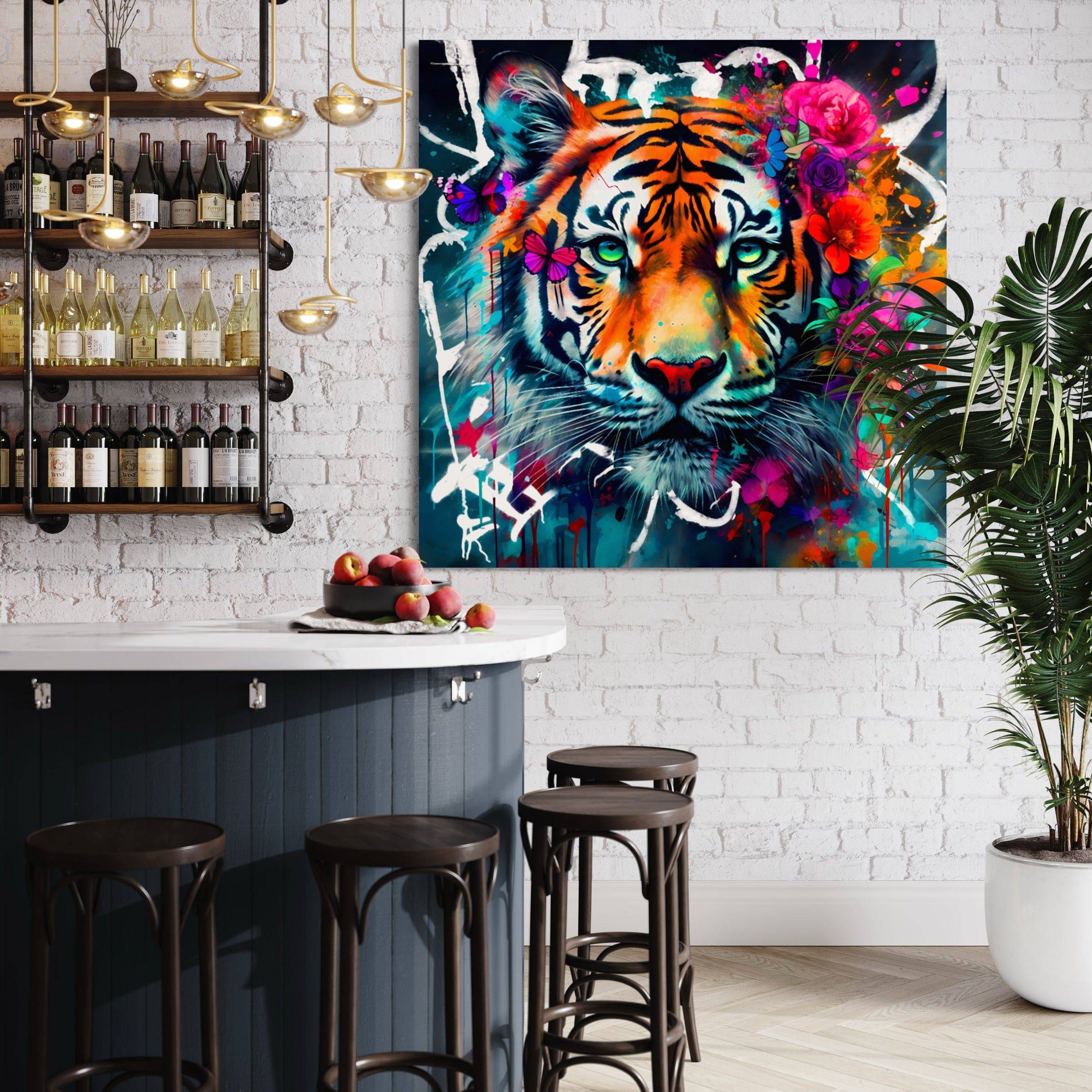 Tableau Tigre Floral Pop Art - Toile moderne - Deco - Design - Fabulartz.fr