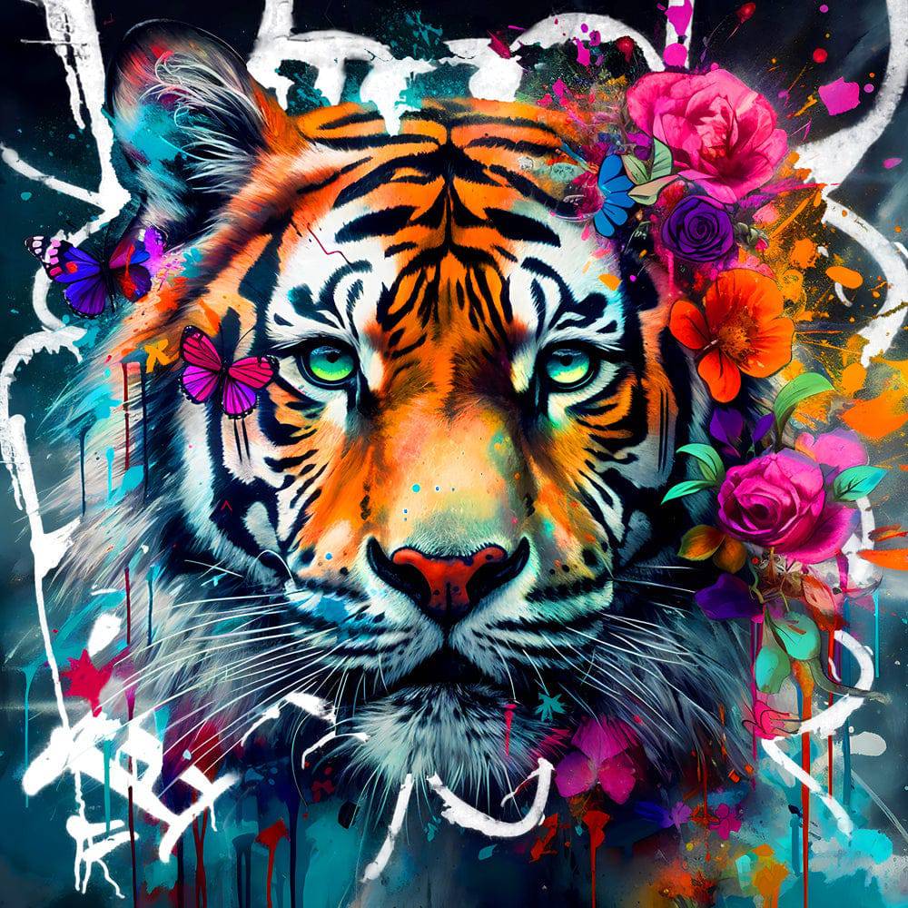 Tableau Tigre Floral Pop Art - Toile moderne - Deco - Design - Fabulartz.fr