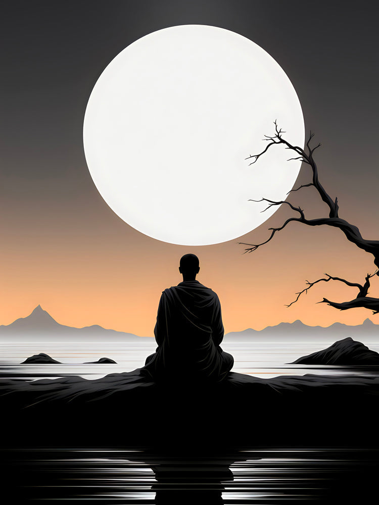 Zen painting Lunar Meditation - Mystical Calm - Wall Decoration
