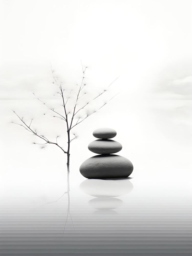 Tableau Zen Pierres et Arbre - Sérénité et Élégance pour Salon