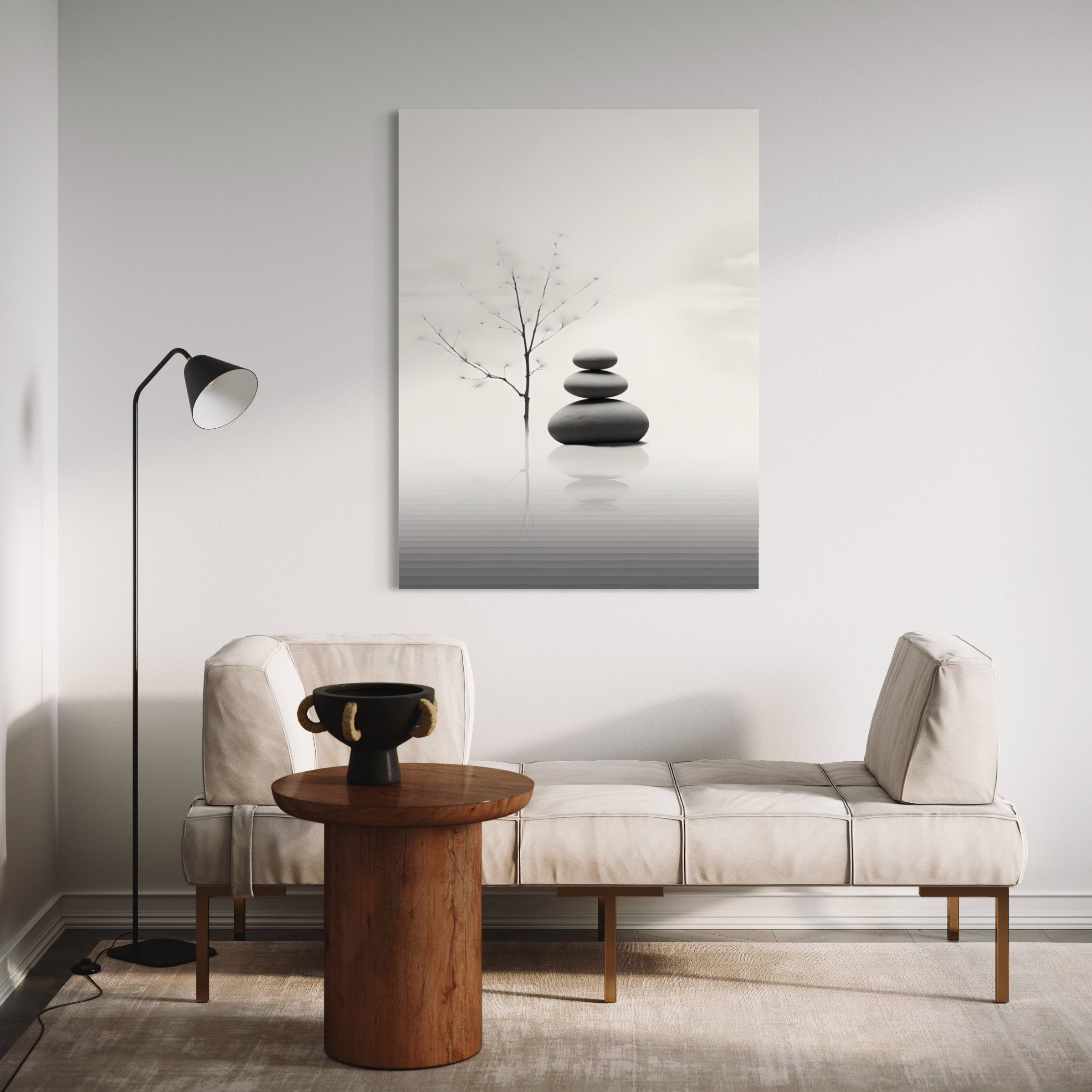 Tableau Zen Pierres & Arbre - Sérénité et Élégance pour Salon Moderne - Fabulartz.fr