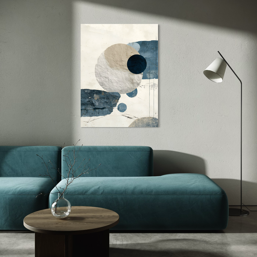 Tableau Japandi Cercles Bleu Nuit – Harmonie Lunaire