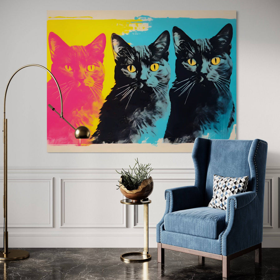 Tableau Pop Art Trois Chats - Décoration Murale Élégante | Art Contemporain
