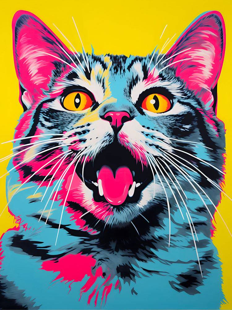 Pittura Pop Art Chat Miaule - Decorazione murale gioiosa | Arte moderna