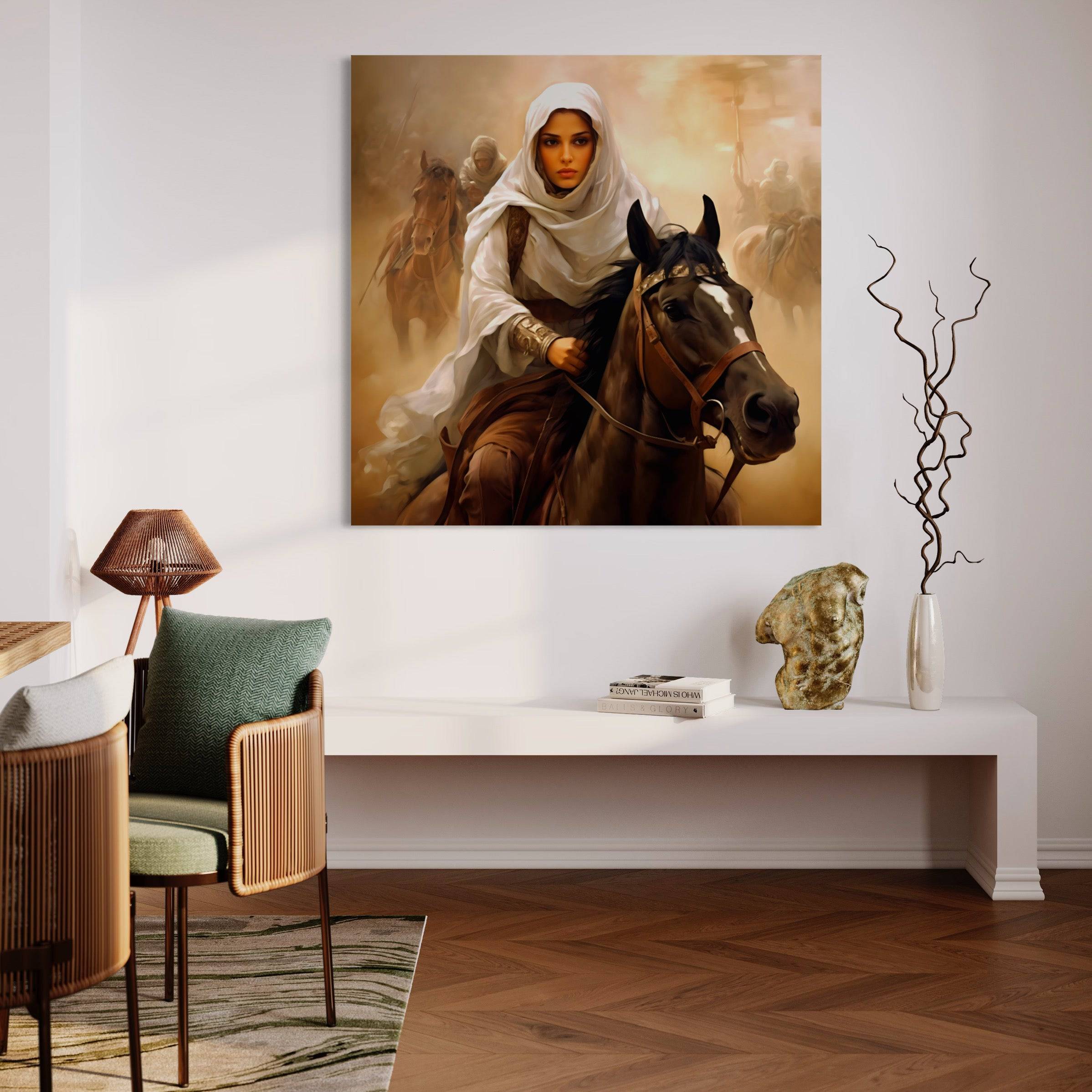 Toile d'une Guerrière Arabe à Cheval - Tableau Oriental - Fabulartz.fr 