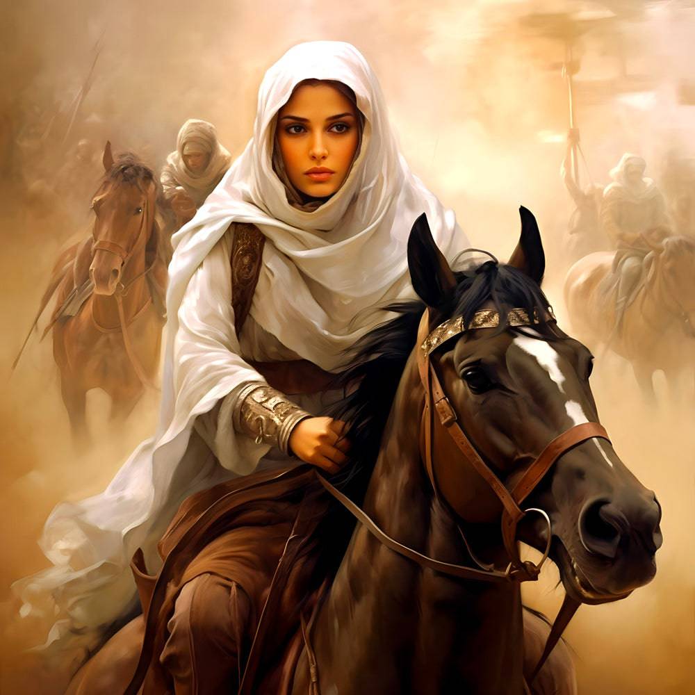 Toile d'une Guerrière Arabe à Cheval - Tableau Oriental - Fabulartz.fr
