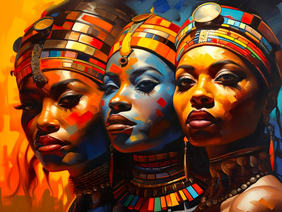 Tableau Africain Triptyque Portraits – Décoration Murale Moderne