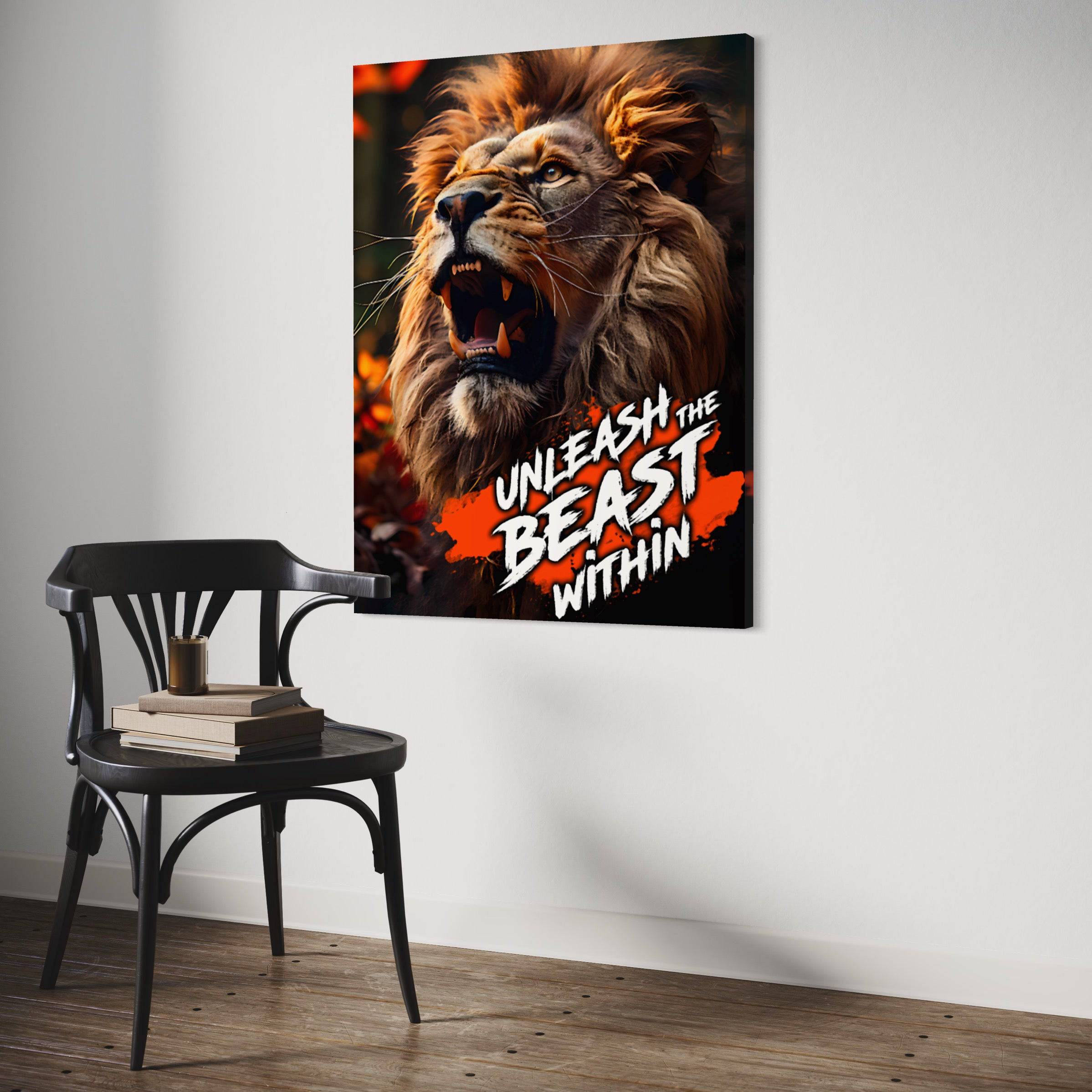 Unleash The Beast Within | Tableau Lion Motivation - Fabulartz.fr 