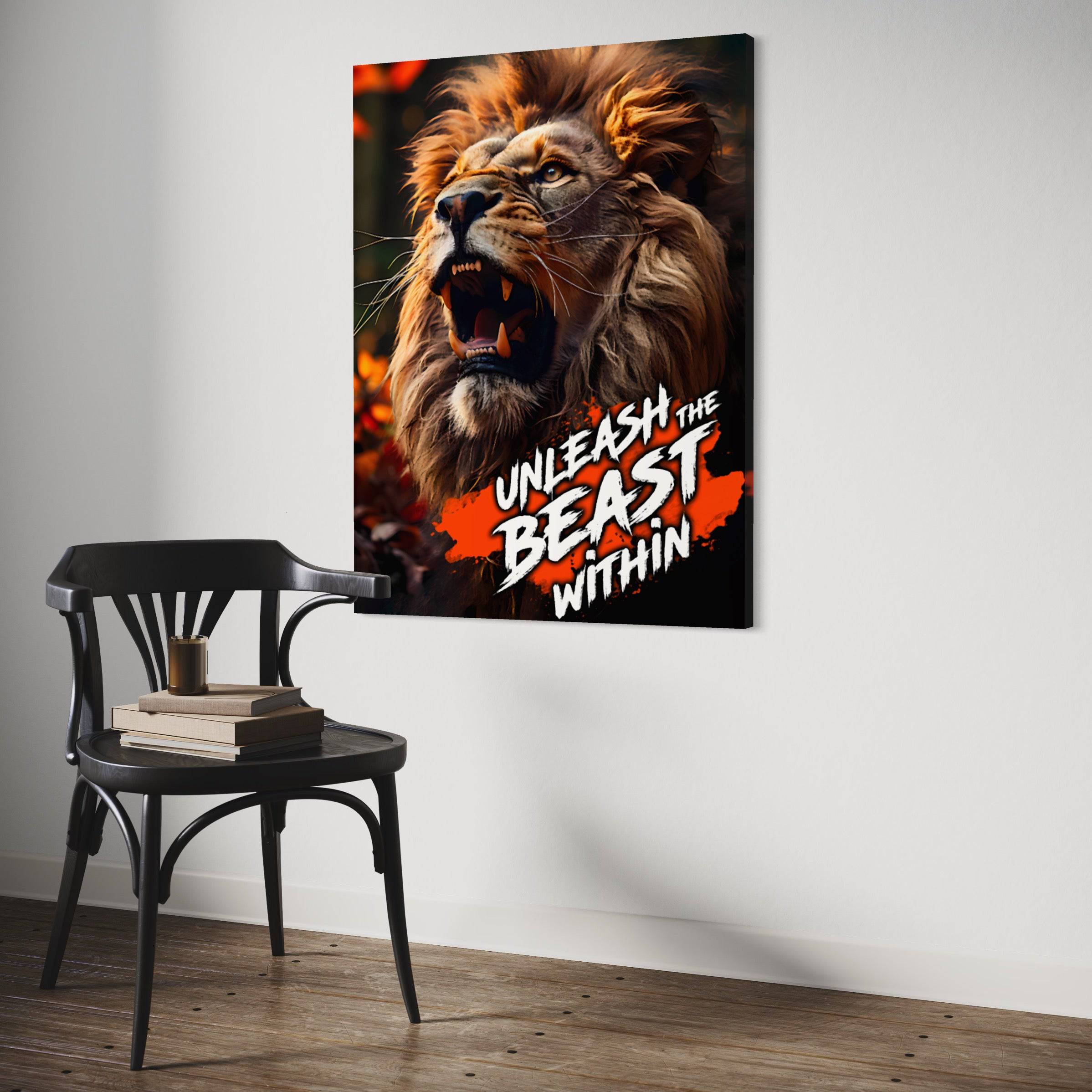 Unleash The Beast Within | Tableau Lion Motivation - Fabulartz.fr