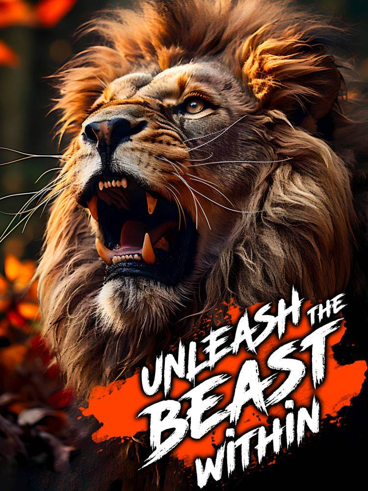 Unleash The Beast Within | Tableau Lion Motivation - Fabulartz.fr