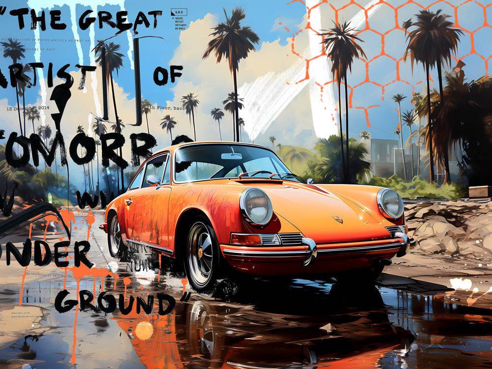 Vintage Car in the Rain - Tableau Pop Art Voiture - Fabulartz.fr