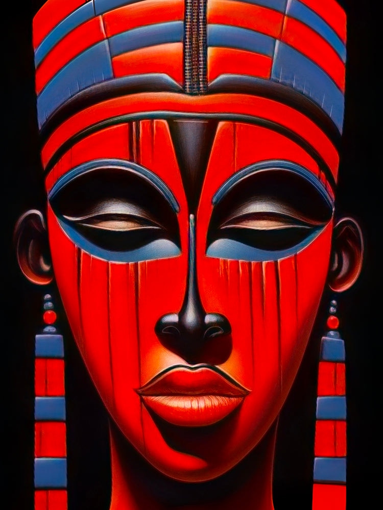 Visage Africain Stylisé – Tableau Rouge et Bleu - Fabulartz.fr
