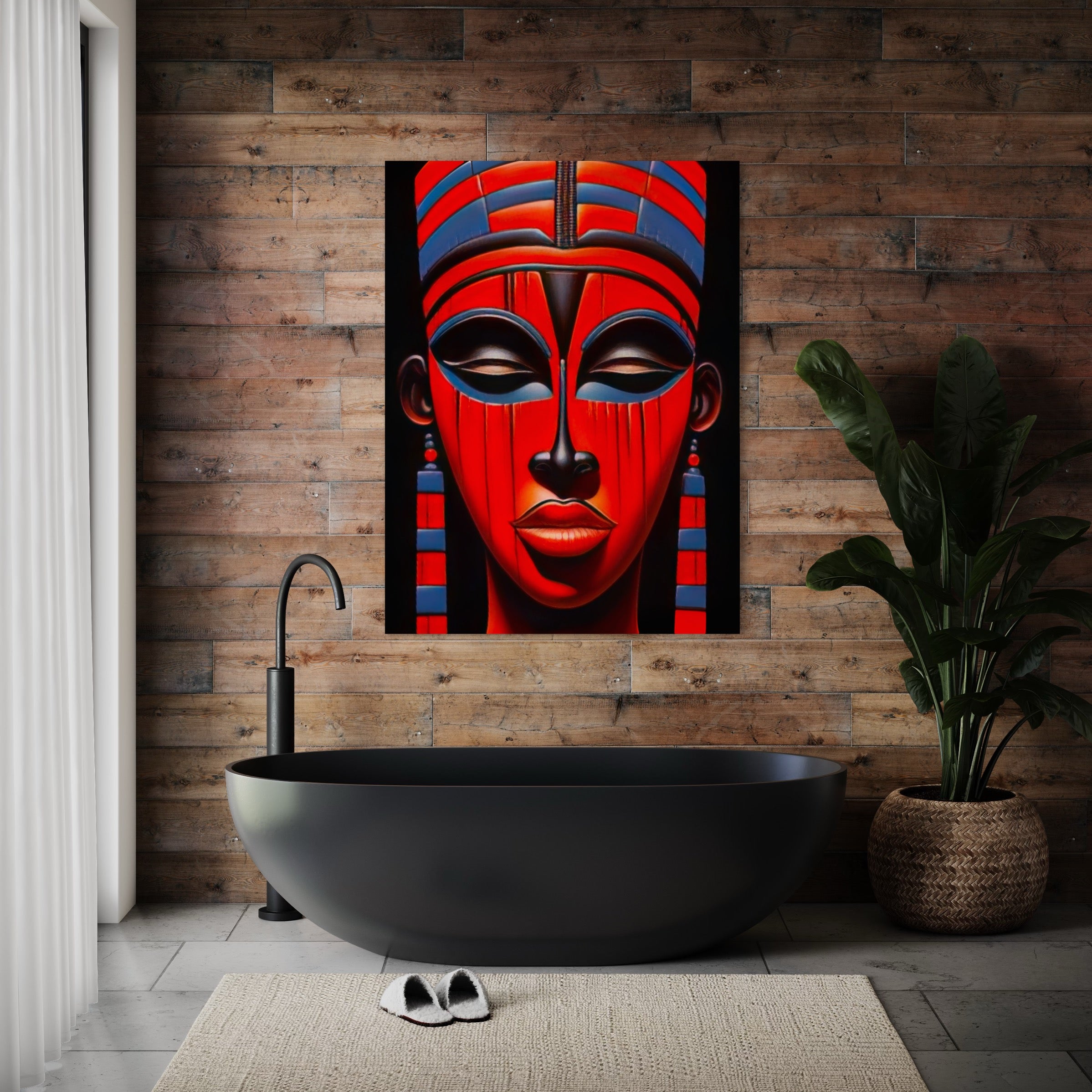 Visage Africain Stylisé – Tableau Rouge et Bleu - Fabulartz.fr