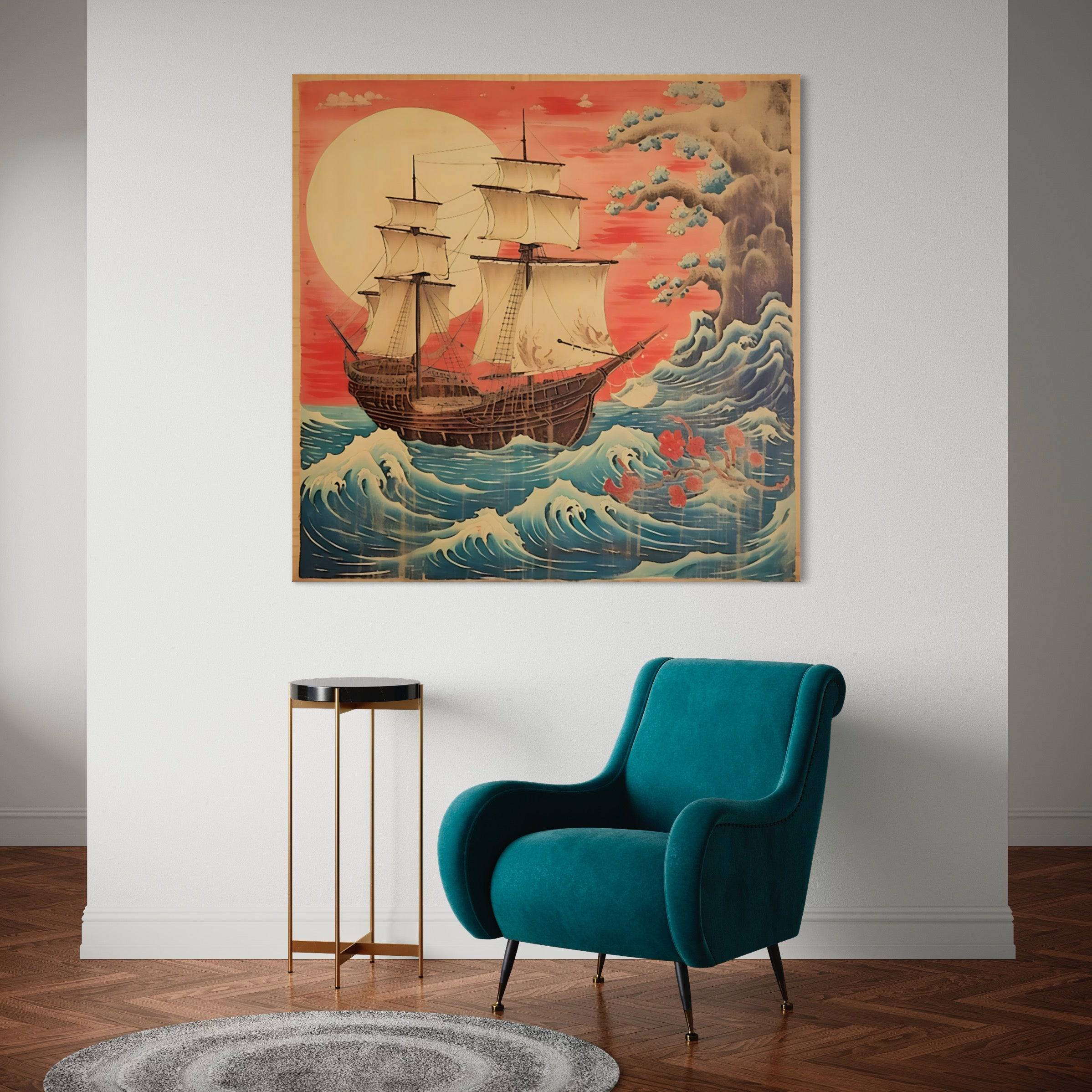 Voyage au Soleil Couchant - Tableau Japonais - Fabulartz.fr